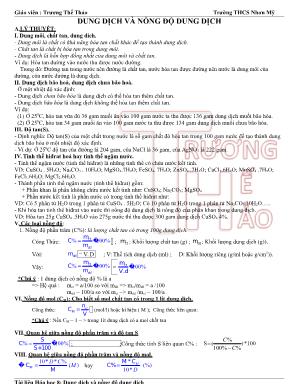 Chuyên đề Hóa học Lớp 8 Dung dịch và nồng độ dung dịch - Trương Thế Thảo